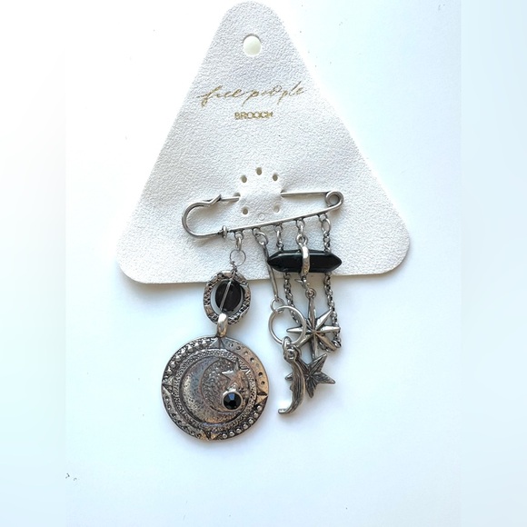 Free People Jewelry - Free People Silver Carry On Dangle Pin Brooch with Black Accents